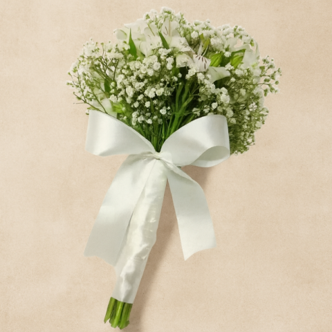 Buquê de Noiva com Astromélia e Gipsofila